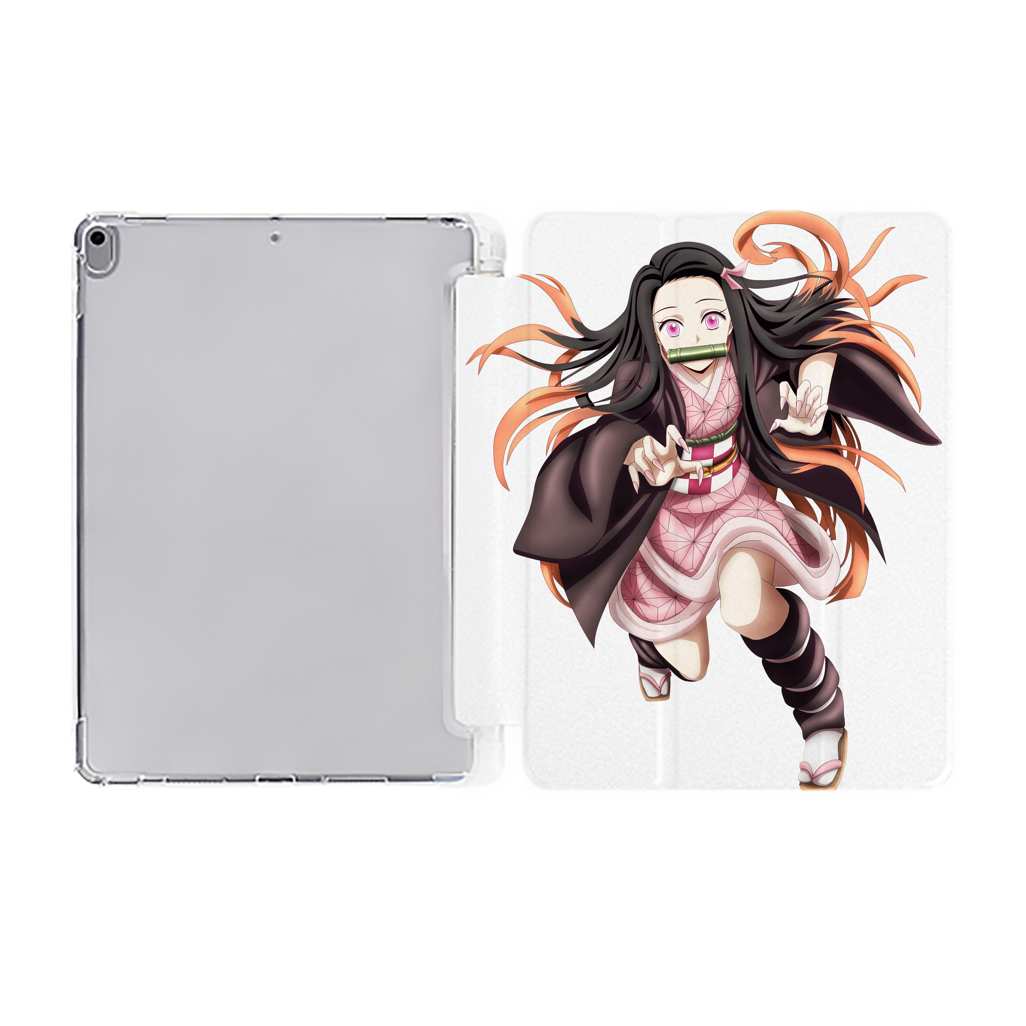 （画像用） 鬼滅の刃（きめつのやいば）竈門 禰󠄀豆子／かまど ねずこ Kamado Nezuko IPad ケース ペン収納付き 三つ折りスタンド PUレザー×シリコン 対応機種9.5/10.5/10.9インチ